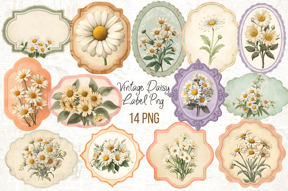 Download Vintage Daisy Label Printable PNG - Printable Collection
