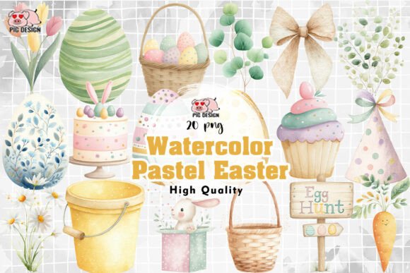 Download Watercolor Pastel Easter Illustrations - Easter illustrations Collection