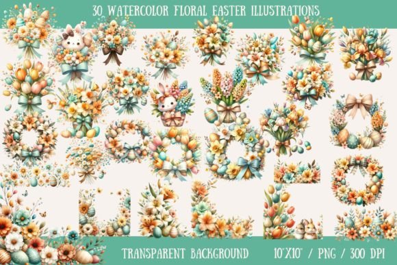 Download Watercolor Floral Easter Illustrations - Easter illustrations Collection