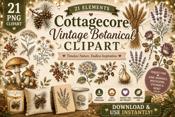 Download Cottagecore Vintage Botanical Clipart - Botanical clipart Collection