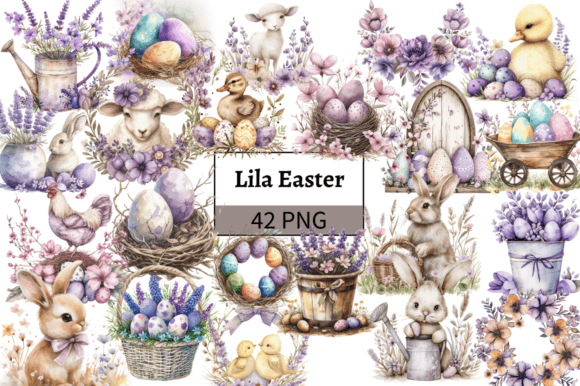 Download Lavender Easter Illustrations Pack PNG - Easter illustrations Collection
