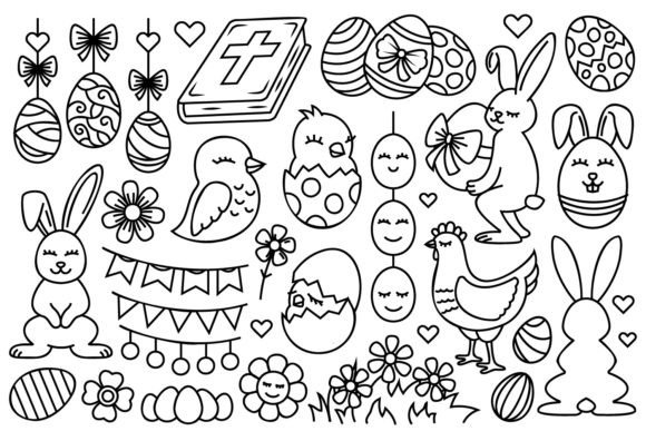 Download Easter Illustrations Line Art Set - Easter illustrations Collection