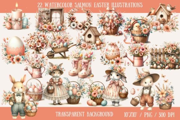 Download Salmon Watercolor Easter Illustrations - Easter illustrations Collection