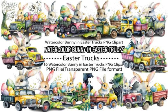 Download Watercolor Bunny in Easter Trucks Sublim - Premium Resources